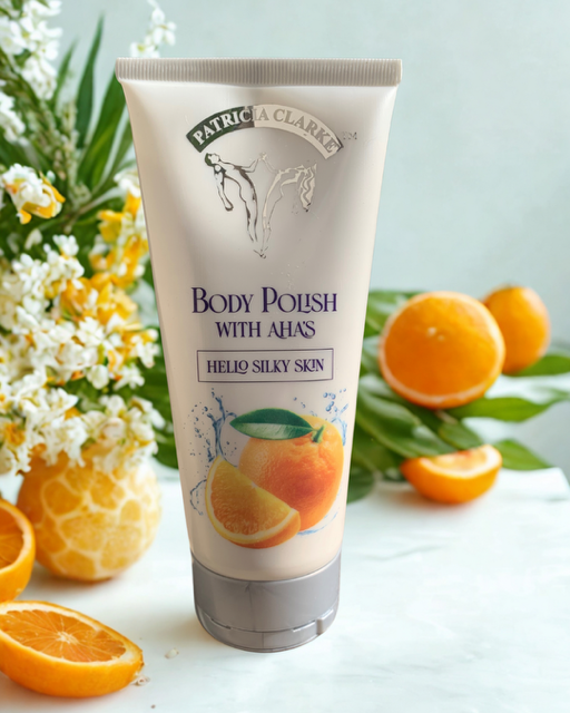Patricia Clarke exfoliating body polish with AHAs for smooth skin